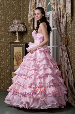 Baby Pink One Shoulder Ruffled Layers Quinceanera Dress