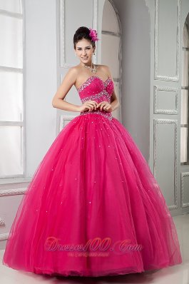 2013 Hot Pink Sweetheart Beading Dress For Quinceanera