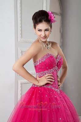 2013 Hot Pink Sweetheart Beading Dress For Quinceanera