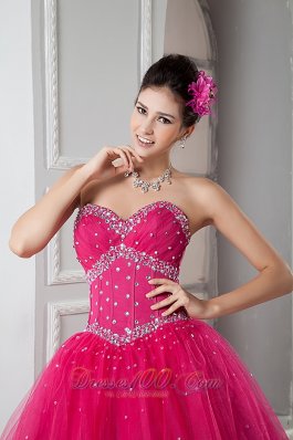 2013 Hot Pink Sweetheart Beading Dress For Quinceanera