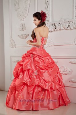 Watermelon Red Bead Pick-ups Strapless Quinceanera Dress