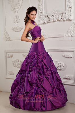 Eggplant Purple Beading Embroidery Sweet 16 Dress Taffeta