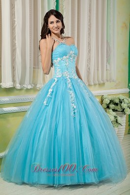 Cheap Aqua Appliques Quinceanea Dress Floor-length