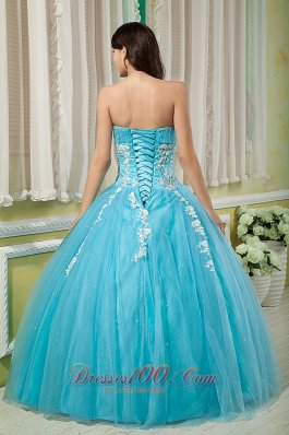 Cheap Aqua Appliques Quinceanea Dress Floor-length