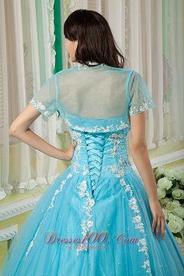 Cheap Aqua Appliques Quinceanea Dress Floor-length