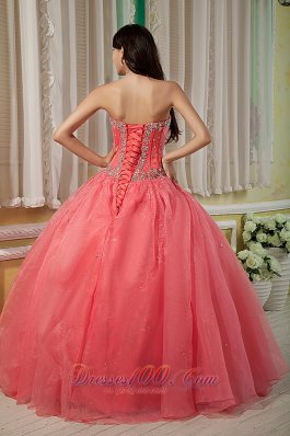 Watermelon Beading Floor-length Quinceanera Dress