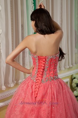 Watermelon Beading Floor-length Quinceanera Dress