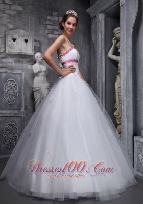 White Sweet 16 Dress Appliques Beading Taffeta and Tulle