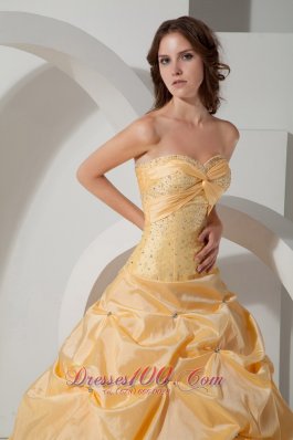 Yellow Sweetheart Floor-length Pick-ups Quinceanea Dress