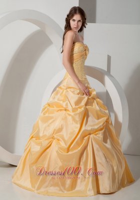 Yellow Sweetheart Floor-length Pick-ups Quinceanea Dress