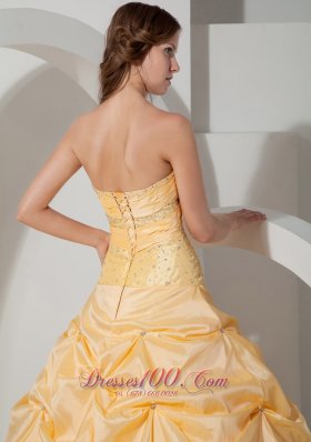 Yellow Sweetheart Floor-length Pick-ups Quinceanea Dress