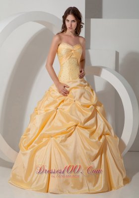 Yellow Sweetheart Floor-length Pick-ups Quinceanea Dress