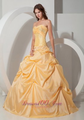 Yellow Sweetheart Floor-length Pick-ups Quinceanea Dress