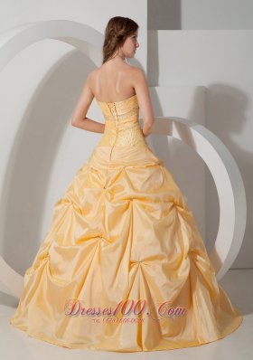 Yellow Sweetheart Floor-length Pick-ups Quinceanea Dress