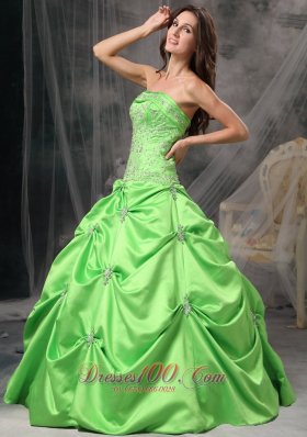 Spring Green Floor-length Taffeta Quinceanea Dress