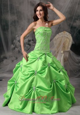 Spring Green Floor-length Taffeta Quinceanea Dress