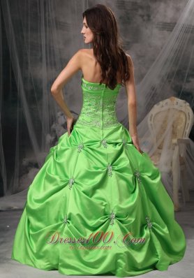 Spring Green Floor-length Taffeta Quinceanea Dress