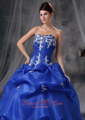 Blue Sweetheart Organza Appliques Quinceanea Dress