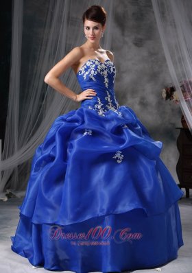 Blue Sweetheart Organza Appliques Quinceanea Dress