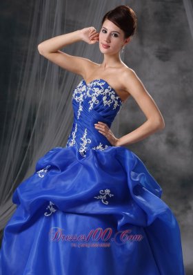 Blue Sweetheart Organza Appliques Quinceanea Dress