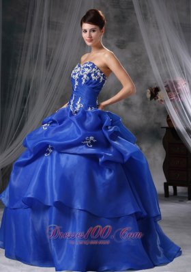 Blue Sweetheart Organza Appliques Quinceanea Dress