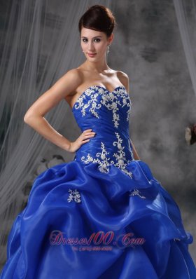 Blue Sweetheart Organza Appliques Quinceanea Dress