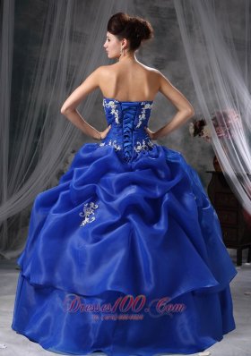 Blue Sweetheart Organza Appliques Quinceanea Dress