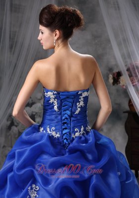 Blue Sweetheart Organza Appliques Quinceanea Dress