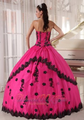 Classic Hot Pink Appliques Bead Strapless Quinceanea Dress