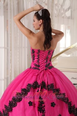 Classic Hot Pink Appliques Bead Strapless Quinceanea Dress