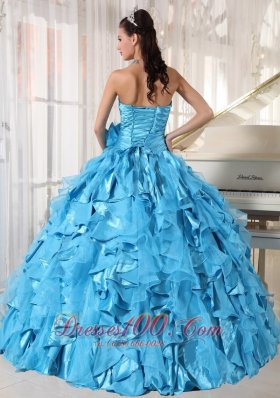 Aqua Blue Quinceanera Dress Beading Hand Flower