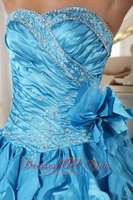 Aqua Blue Quinceanera Dress Beading Hand Flower