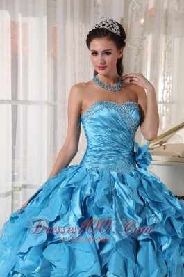 Aqua Blue Quinceanera Dress Beading Hand Flower