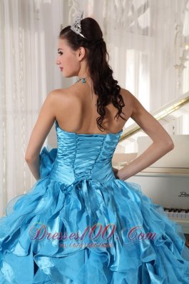 Aqua Blue Quinceanera Dress Beading Hand Flower