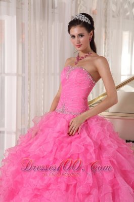 Rose Pink Quinceanera Dress Beading Strapless