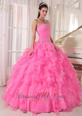Rose Pink Quinceanera Dress Beading Strapless