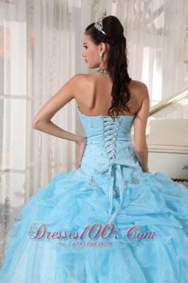 Baby Blue Strapless Ball Gown Bead Quinceanea Dress