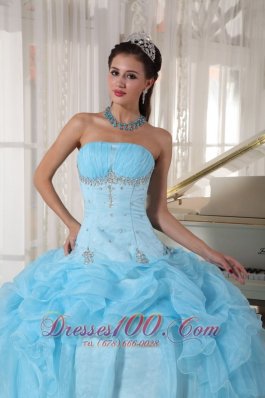 Baby Blue Strapless Ball Gown Bead Quinceanea Dress