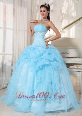 Baby Blue Strapless Ball Gown Bead Quinceanea Dress