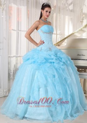 Baby Blue Strapless Ball Gown Bead Quinceanea Dress