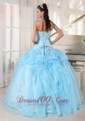 Baby Blue Strapless Ball Gown Bead Quinceanea Dress