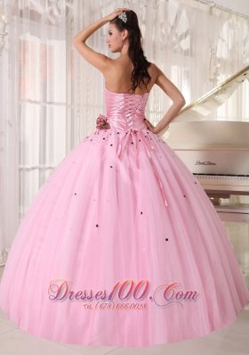 Baby Pink Quinceanera Dress Strapless Tulle Ruch