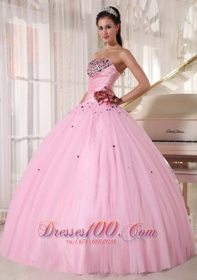 Baby Pink Quinceanera Dress Strapless Tulle Ruch