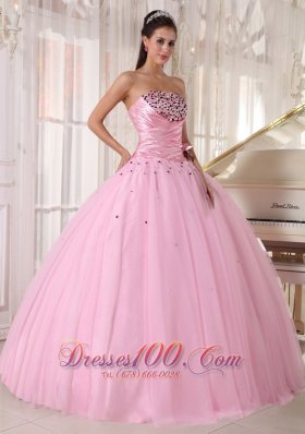 Baby Pink Quinceanera Dress Strapless Tulle Ruch