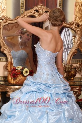 Baby Blue Quinceanera Dress Embroidery Pick-ups