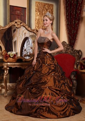 Brown Quinceanera Dress Beading A-line Strapless Taffeta