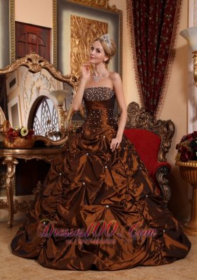 Brown Quinceanera Dress Beading A-line Strapless Taffeta