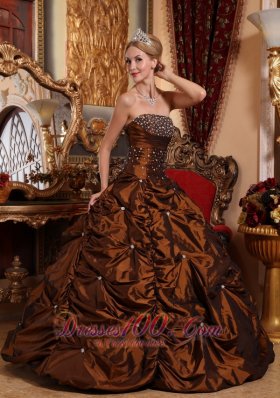 Brown Quinceanera Dress Beading A-line Strapless Taffeta