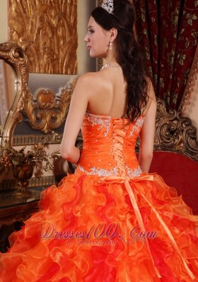 Discount Orange Quinceanera Dress Appliques Beading Ruffles