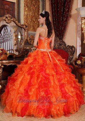 Discount Orange Quinceanera Dress Appliques Beading Ruffles